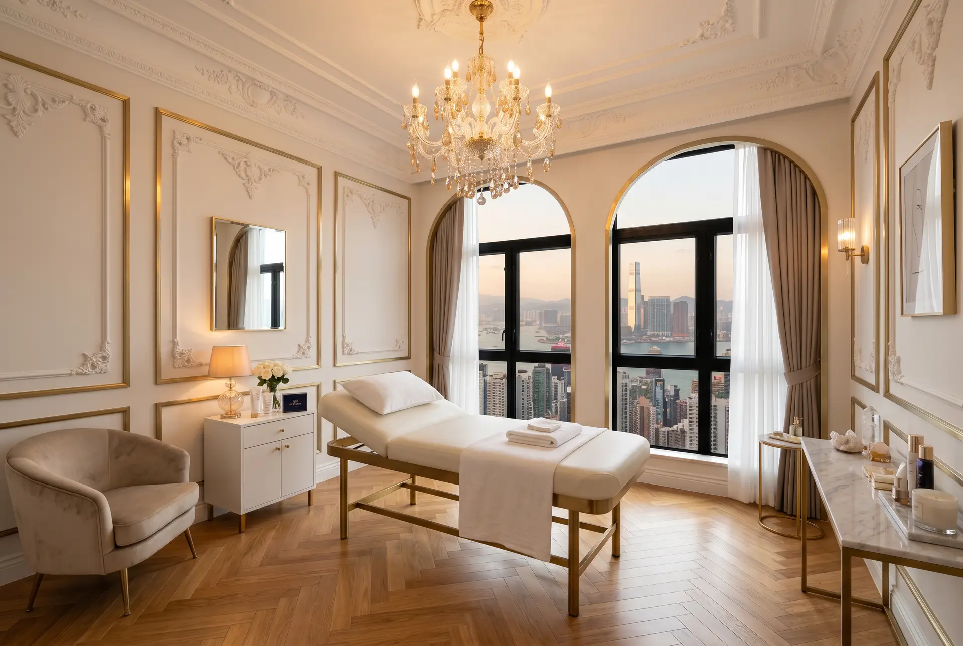 french_chic_1_room_1 法式輕奢風格嘅醫美中心裝修,配備豪華美容儀器與精緻嘅美容院房佈置,展現高端貴賓室裝修質感。